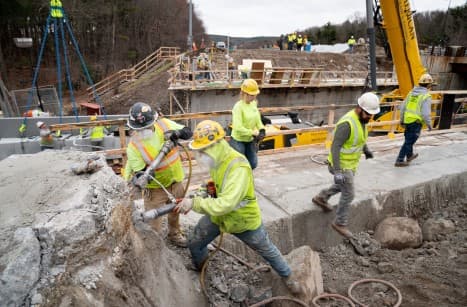 bridge construction crew working